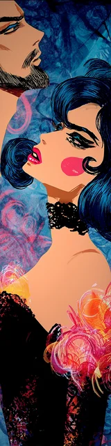 Free dark romance bookmark featuring an illustrated couple with blue hair